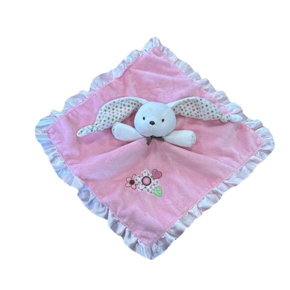 Bunny Pink Long Polka Dot Ear Flower Carters Just one Year Baby Security Blanket - Picture 1 of 7
